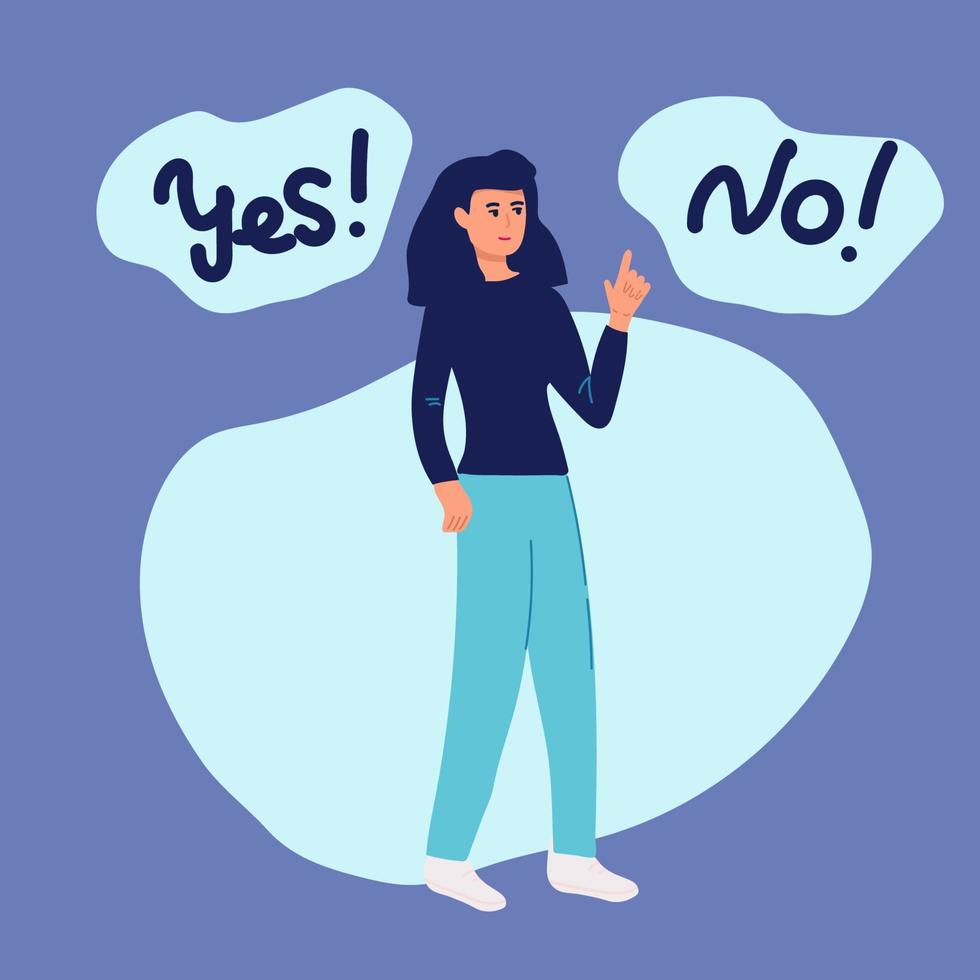 woman making choice . Person thinking about question of good investment flat vector illustration. Financial cost, payment concept for banner, website design or landing web page,