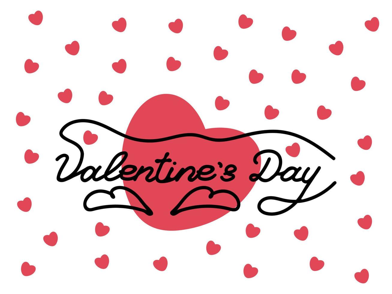 Card for valentines day with red hearts, and hand lettering. Vector illustration