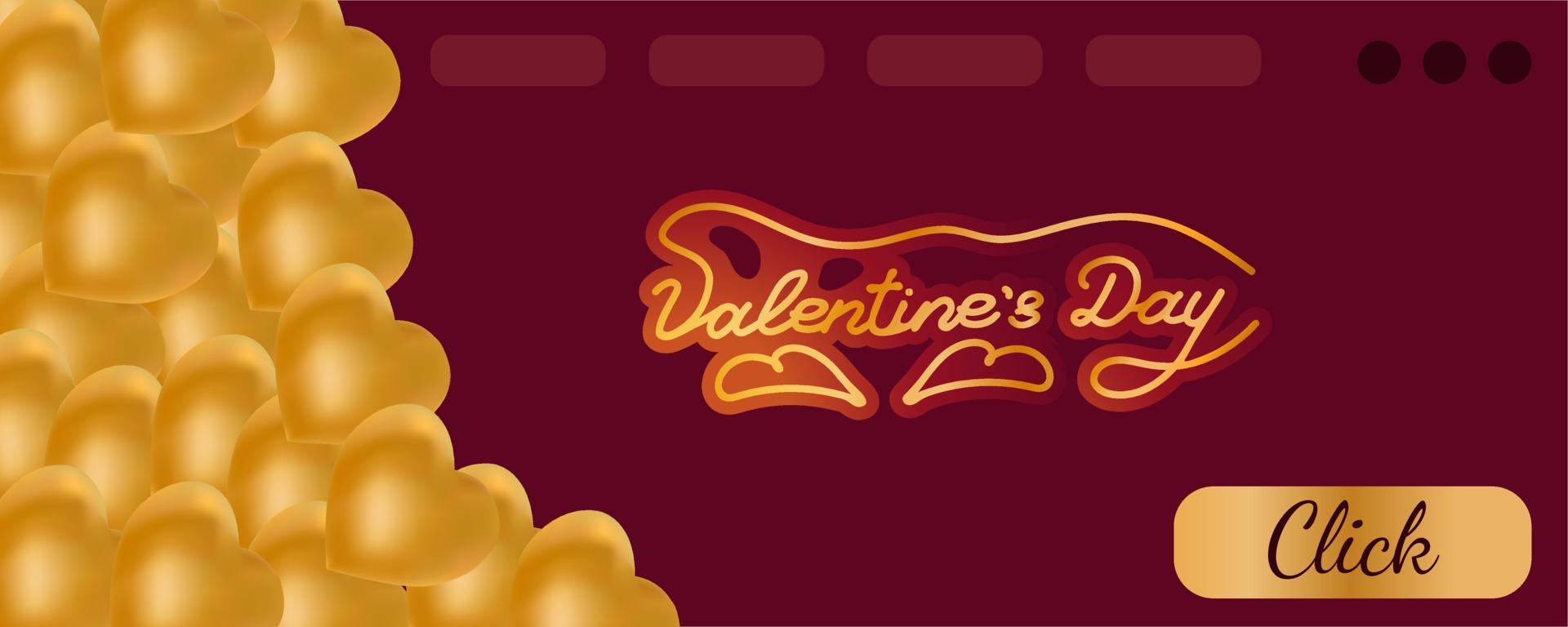 Valentines day website template gold with heart shape. Viva Magenta. Vector banner for storys, cover