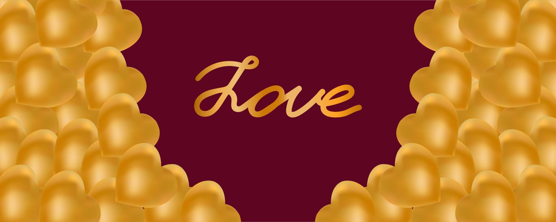 Valentines day banner template gold with heart shape and lettering. Viva Magenta. Vector for cover.