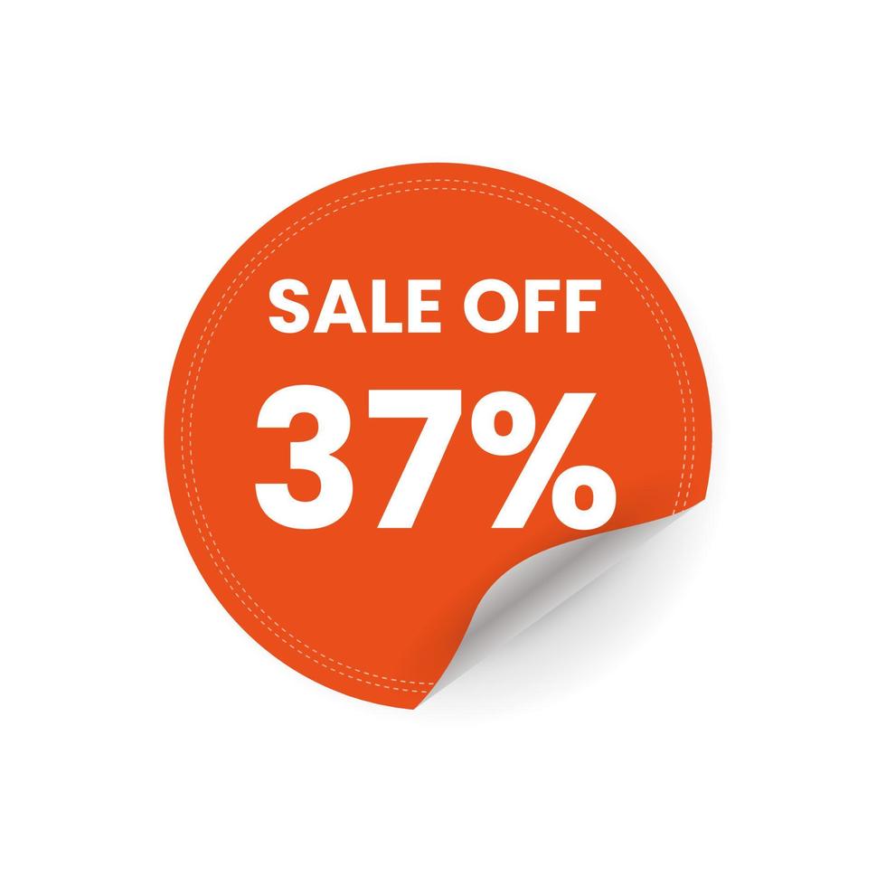 37 percent peeling sticker orange color for sale off promotion concept, orange circle price tag, poster vector illustration.