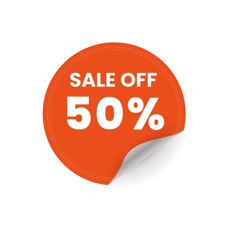50 percent peeling sticker orange color for sale off promotion concept, orange circle price tag, poster vector illustration.