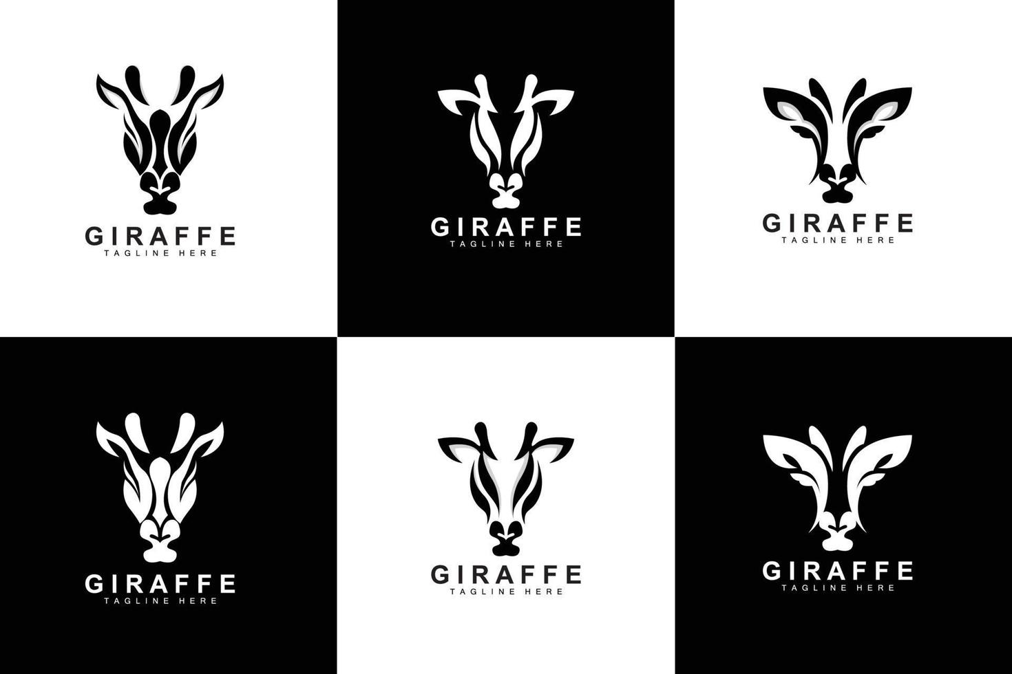 Giraffe Logo Design, Giraffe Head Vector Silhouette, High Neck Animal, Zoo, Tattoo Illustration, Product Brand