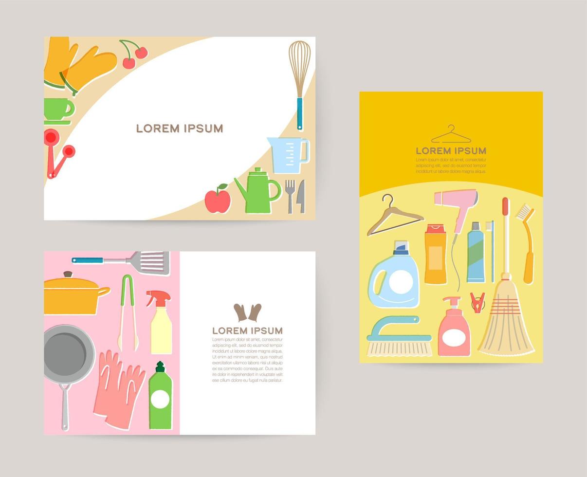 conjunto de plantillas de tarjeta con ilustración simple de necesidades diarias vector