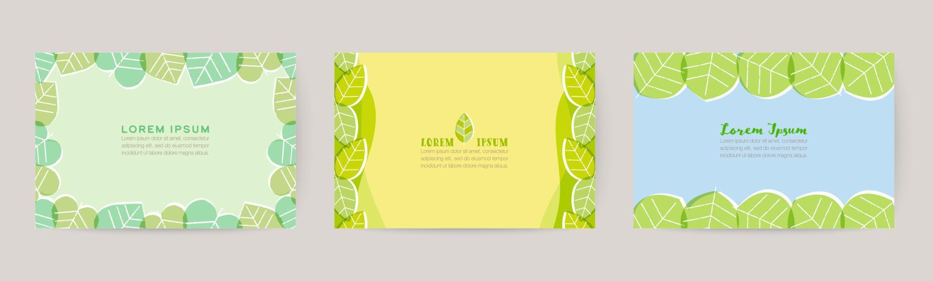 card template set with leaves illustration, for greeting card, eco banners vector