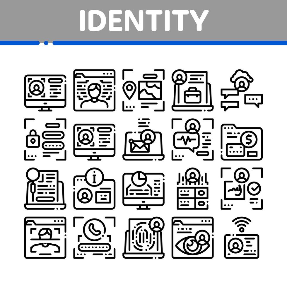 conjunto de iconos de colección de usuario de identidad digital vector