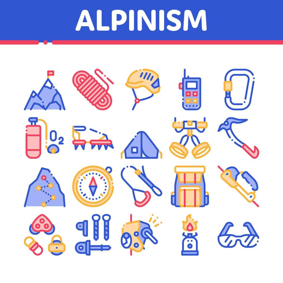 Alpinism Collection Elements Vector Icons Set