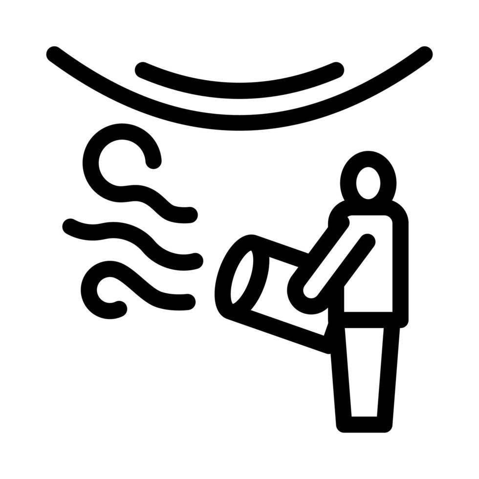 worker heating stretch ceiling with fan icon vector outline illustration