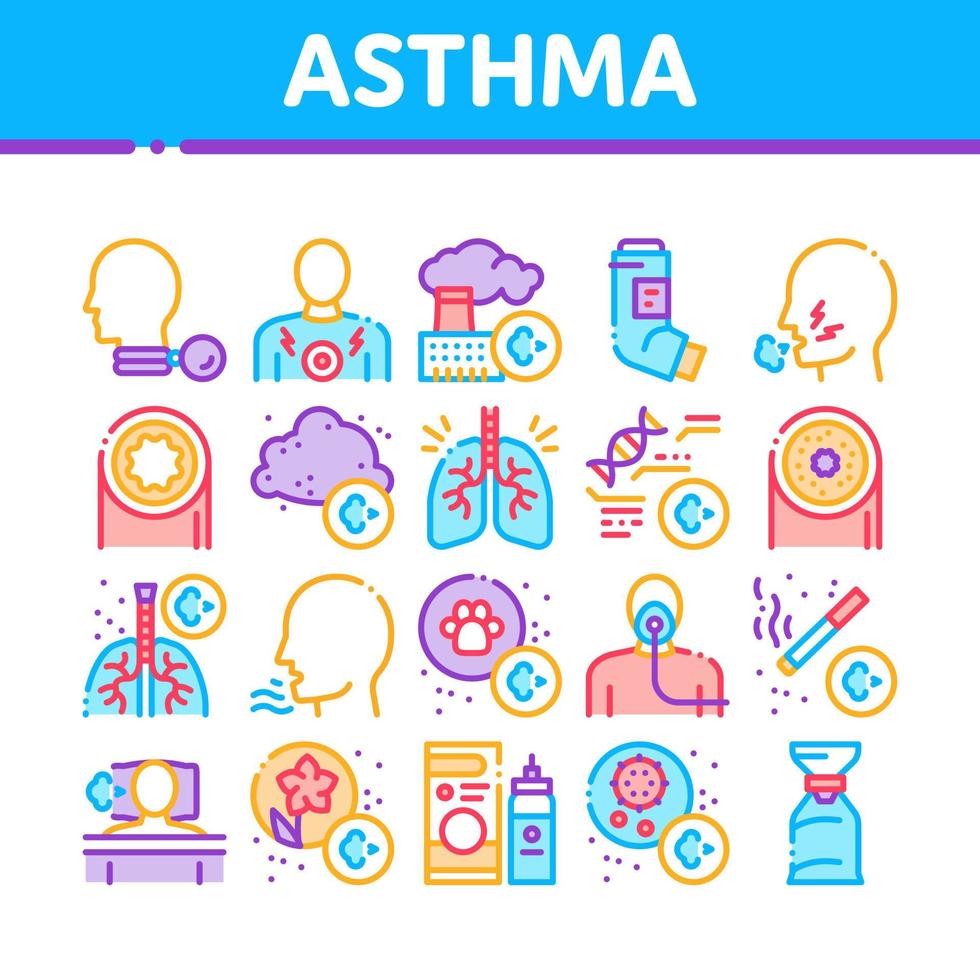 Asthma Sick Allergen Collection Icons Set Vector