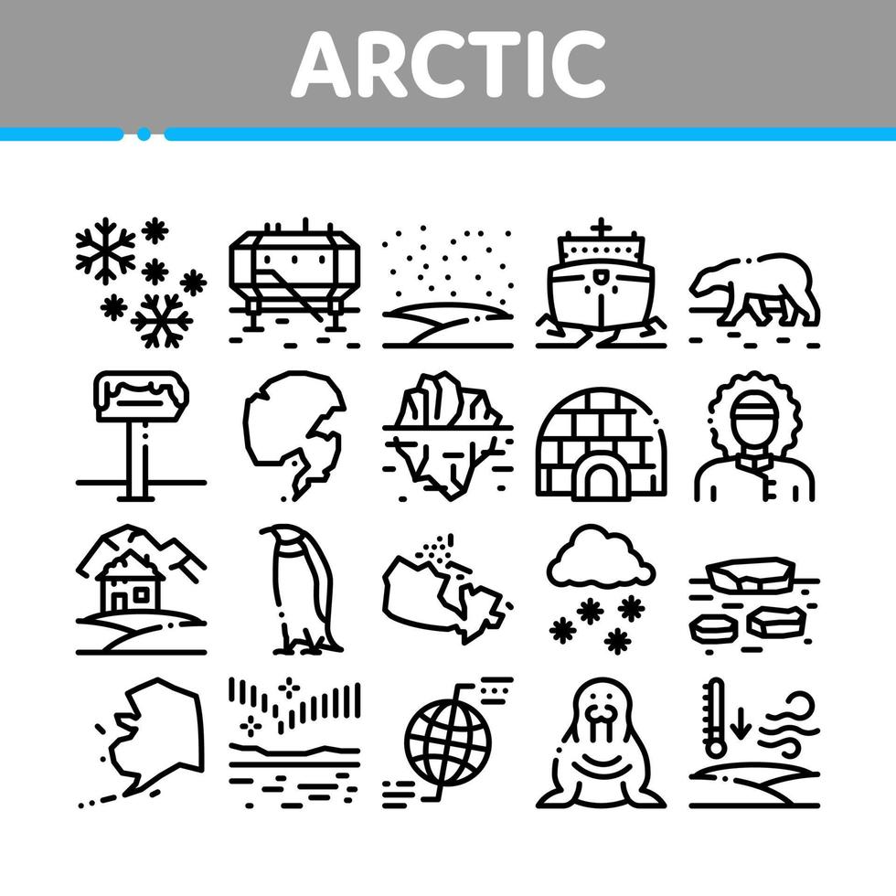 Arctic And Antarctic Collection Icons Set Vector