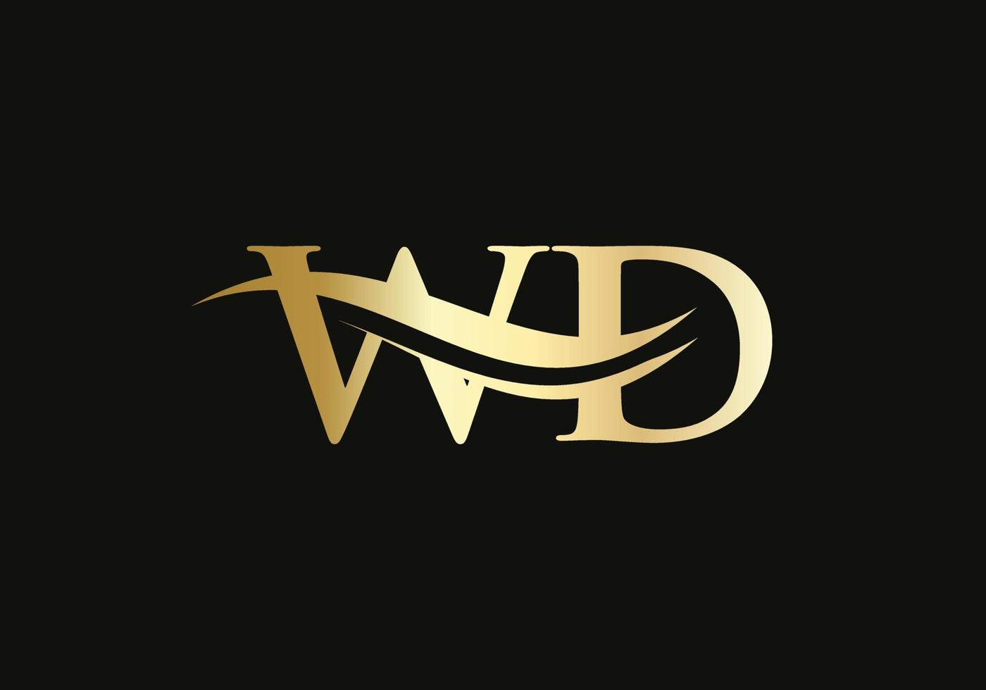 Gold WD letter logo design. WD logo design with creative and modern trendy vector