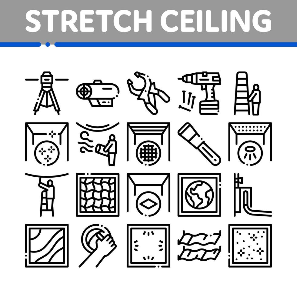 Stretch Ceiling Tile Collection Icons Set Vector