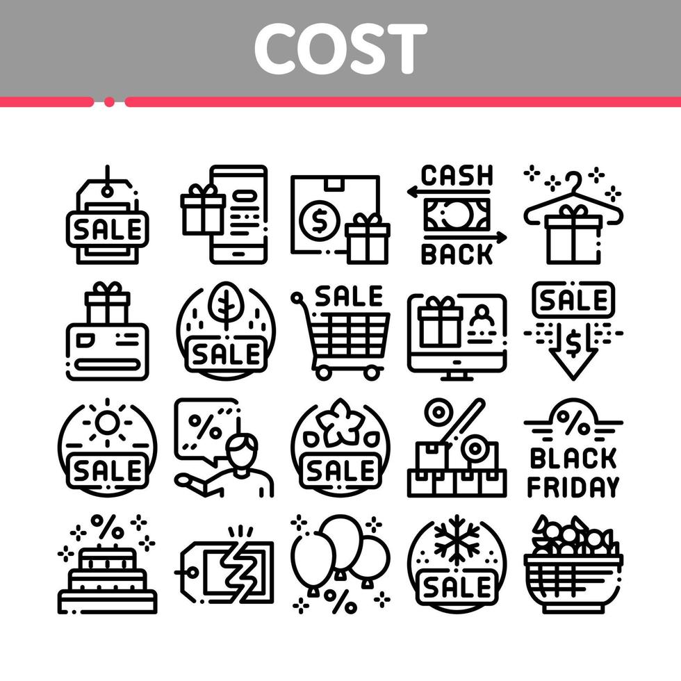 Cost Reduction Sale Collection Icons Set Vector