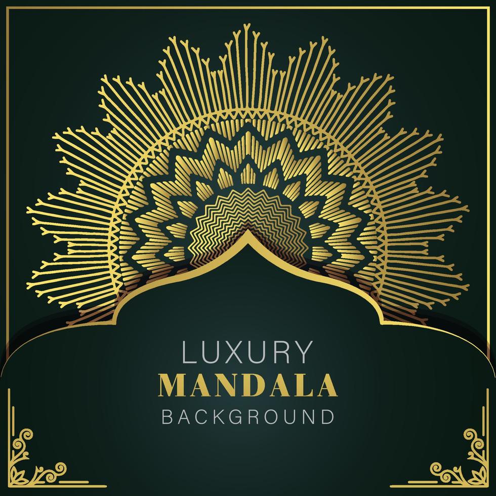 mandala de lujo dorado con fondo negro diseño elegante para invitación de aniversario henna vector