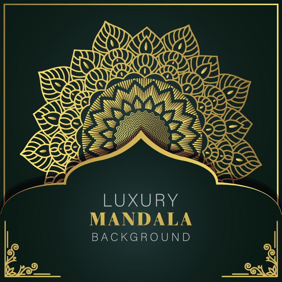 luxury mandala golden with a black background elegant design for anniversary invitation henna vector