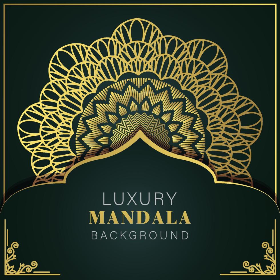 mandala de lujo dorado con fondo negro diseño elegante para invitación de aniversario henna vector