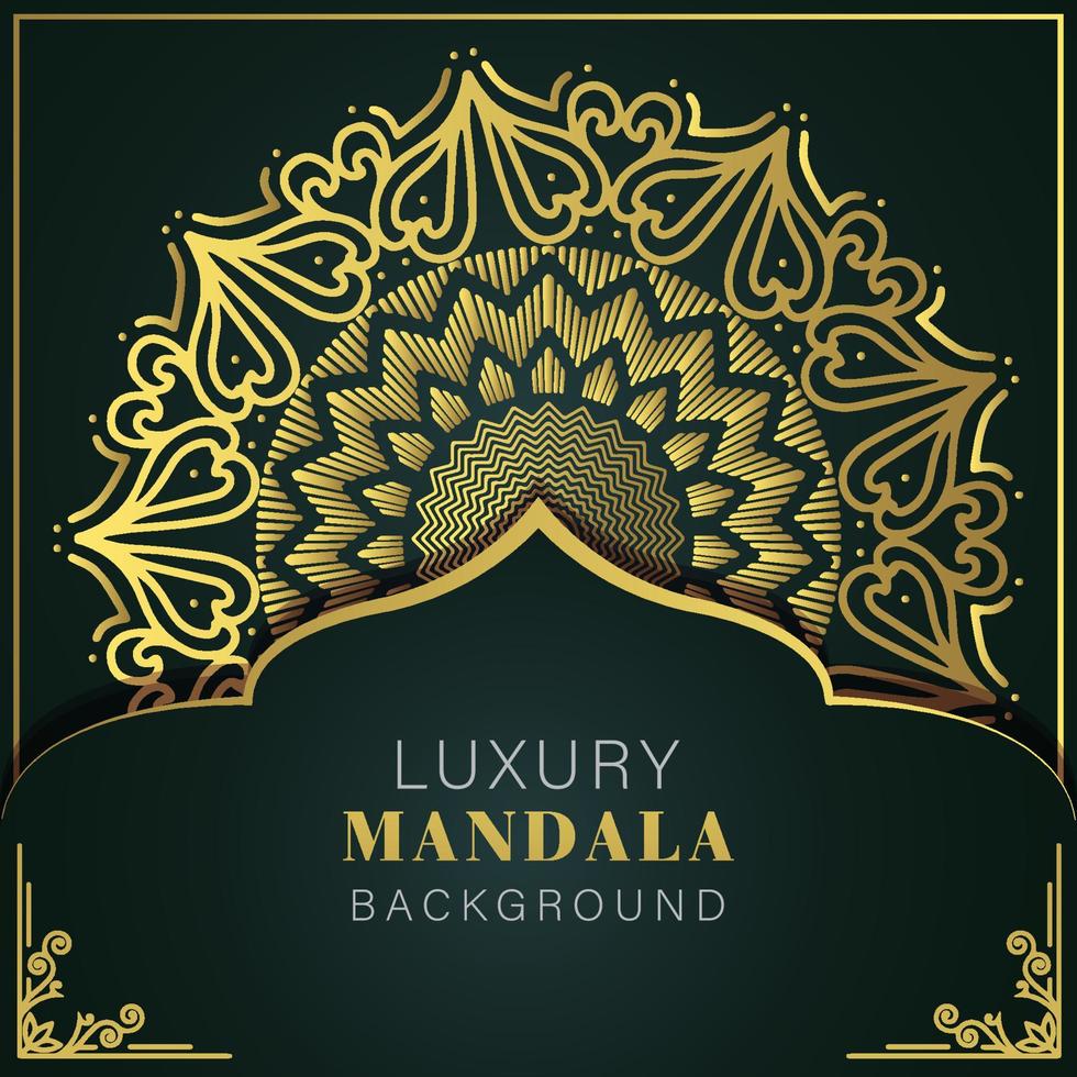 luxury mandala golden with a black background elegant design for anniversary invitation henna vector
