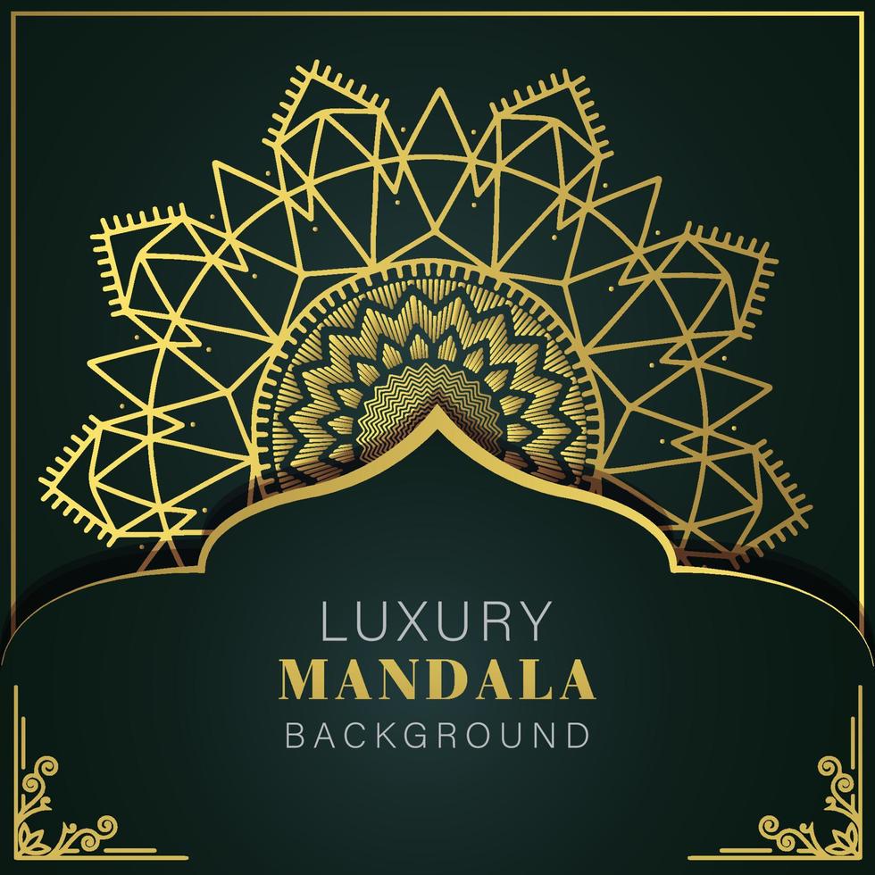 mandala de lujo dorado con fondo negro diseño elegante para invitación de aniversario henna vector