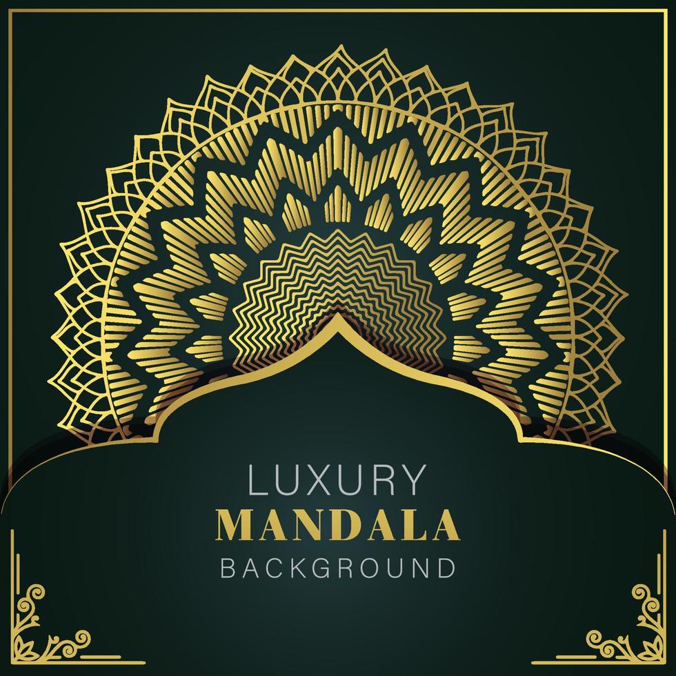 luxury mandala golden with a black background elegant design for anniversary invitation henna vector