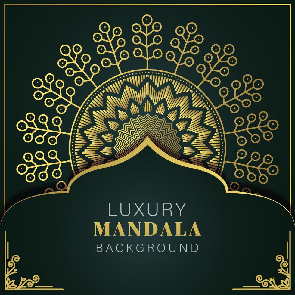 luxury mandala golden with a black background elegant design for anniversary invitation henna vector