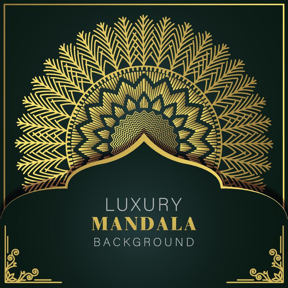 mandala de lujo dorado con fondo negro diseño elegante para invitación de aniversario henna vector