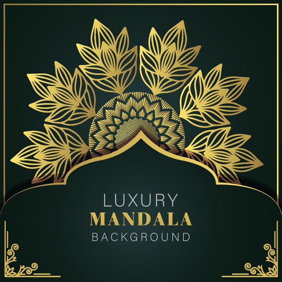 luxury mandala golden with a black background elegant design for anniversary invitation henna vector