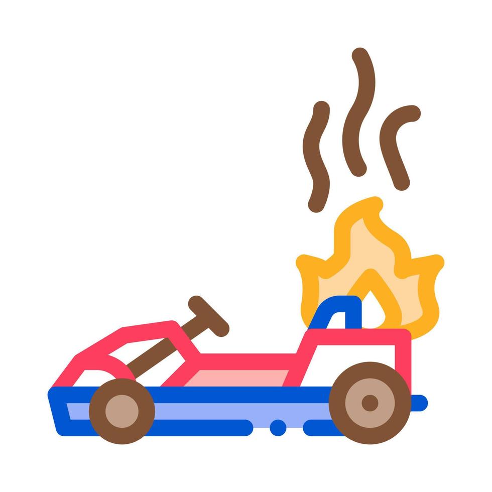 burning kart, fire accident color icon vector illustration