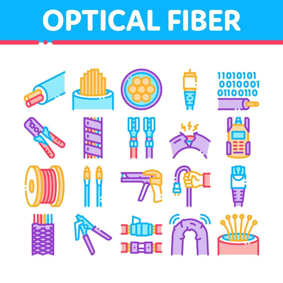 Optical Fiber Cable Collection Icons Set Vector