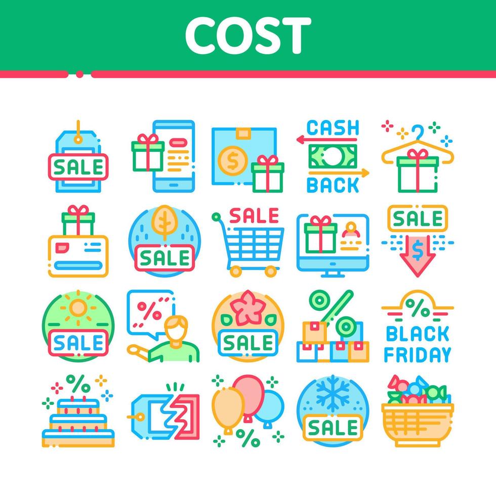 conjunto de iconos de colección de venta de reducción de costos vector