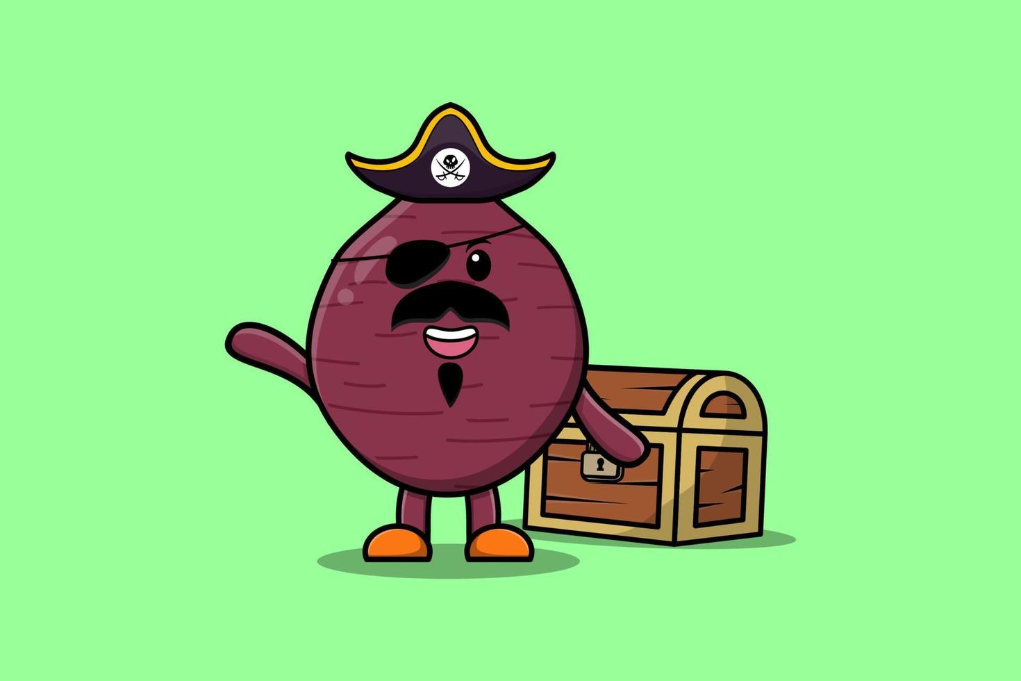 Cute cartoon Sweet potato pirate with treasure box vector