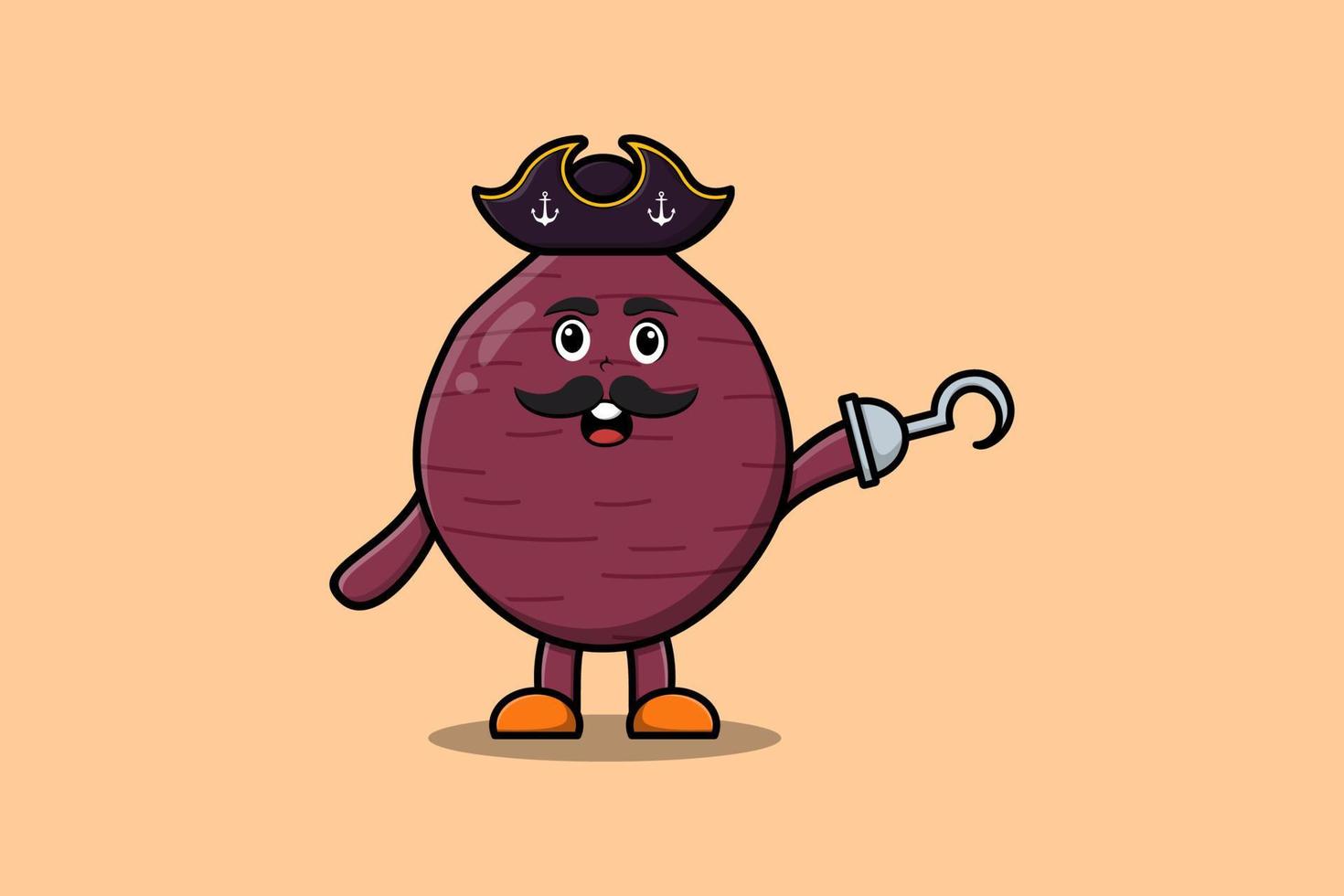 Cute cartoon pirate Sweet potato with hook hand vector