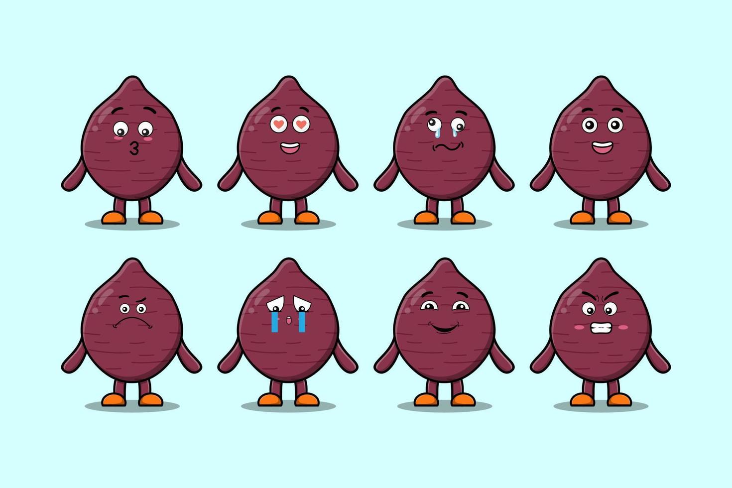 Set kawaii Sweet potato cartoon expressions vector