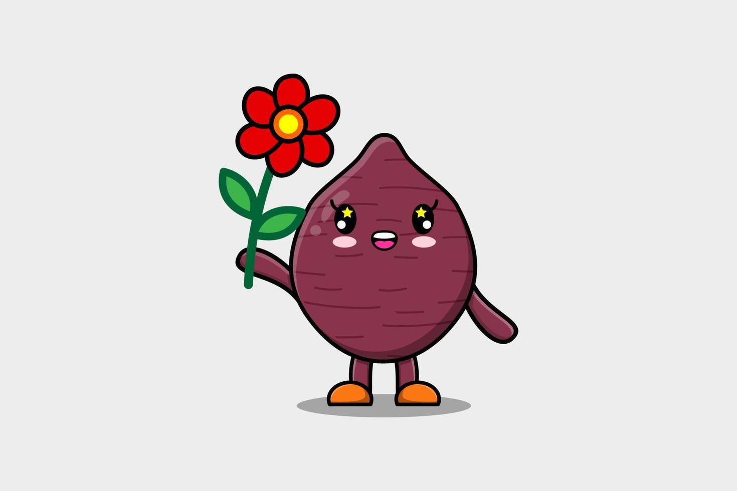 batata de dibujos animados lindo con flor roja vector