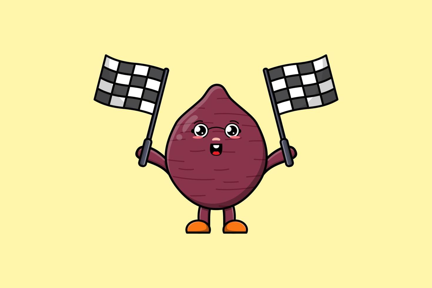 cute Sweet potato cartoon character hold race flag vector