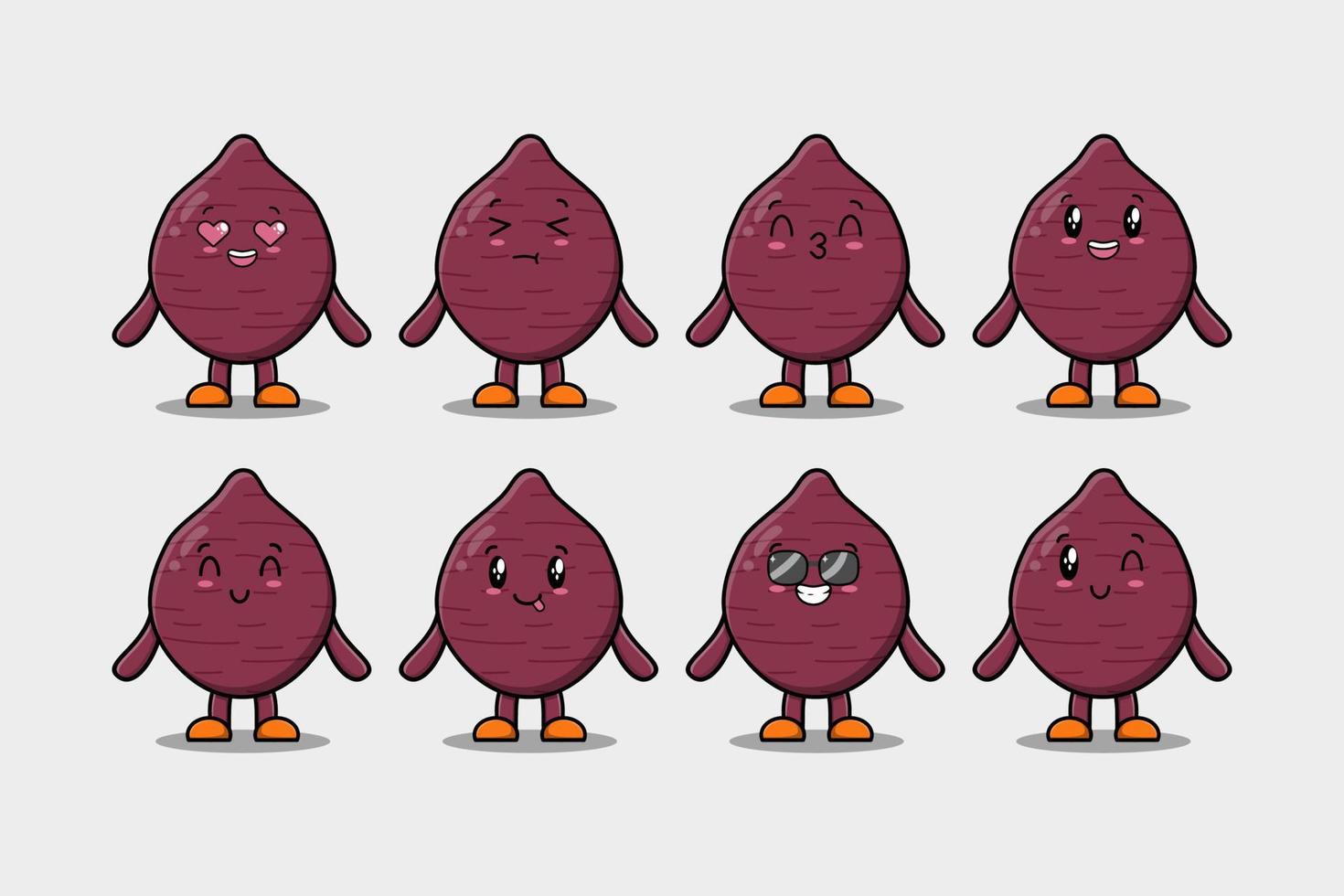 Set kawaii Sweet potato cartoon expressions vector