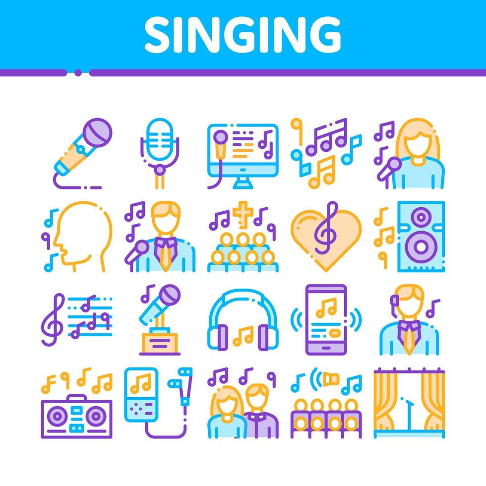 conjunto de iconos de vector de elementos de colección de canciones de canto