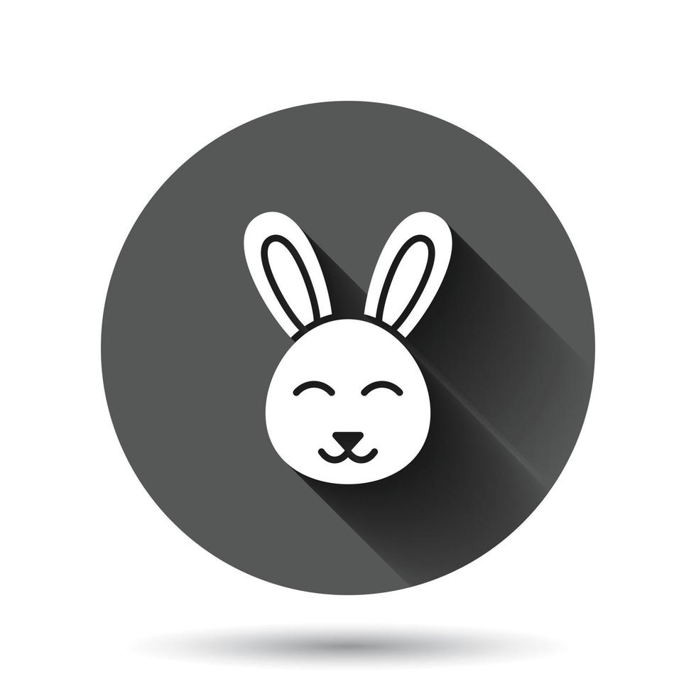 Rabbit icon in flat style. Bunny vector illustration on black round background with long shadow effect. Happy easter circle button business concept.