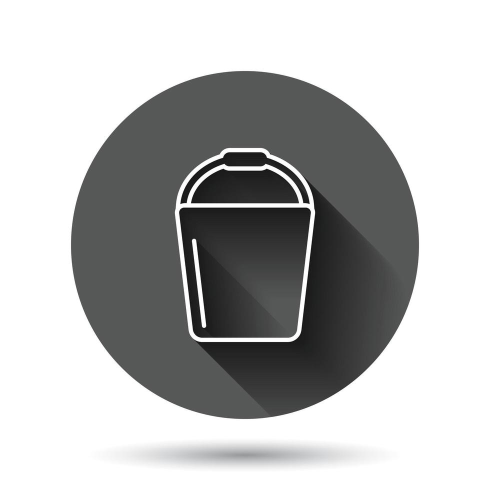 Bucket icon in flat style. Garbage pot vector illustration on black round background with long shadow effect. Pail circle button business concept.