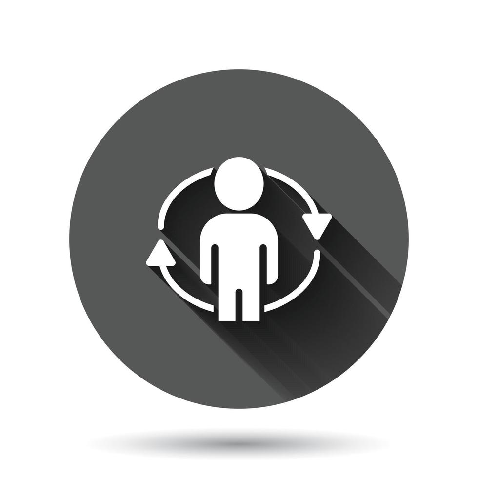 People referral icon in flat style. Business communication vector illustration on black round background with long shadow effect. Reference teamwork circle button business concept.