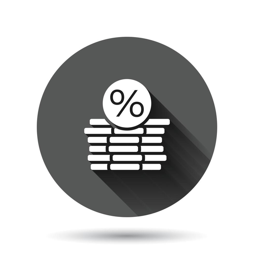 icono de pila de monedas en estilo plano. ilustración de vector de moneda de dólar sobre fondo redondo negro con efecto de sombra larga. concepto de negocio de botón de círculo apilado de dinero.