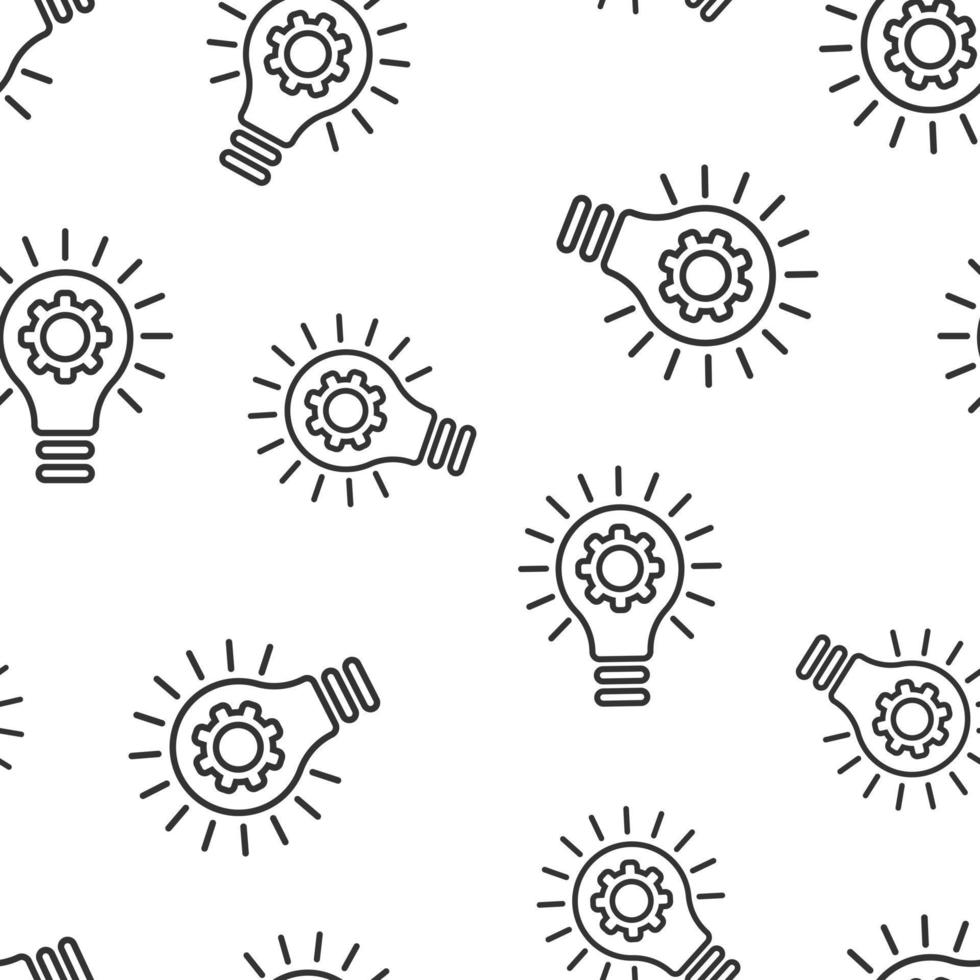 Innovation icon in flat style. Lightbulb with cogwheel vector illustration on white isolated background. Idea seamless pattern business concept.