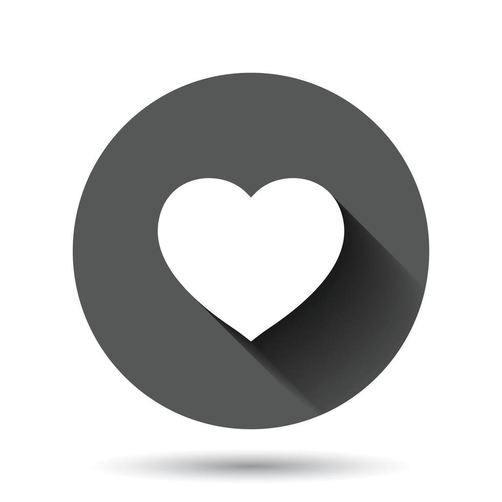 Heart icon in flat style. Love vector illustration on black round background with long shadow effect. Romantic circle button business concept.