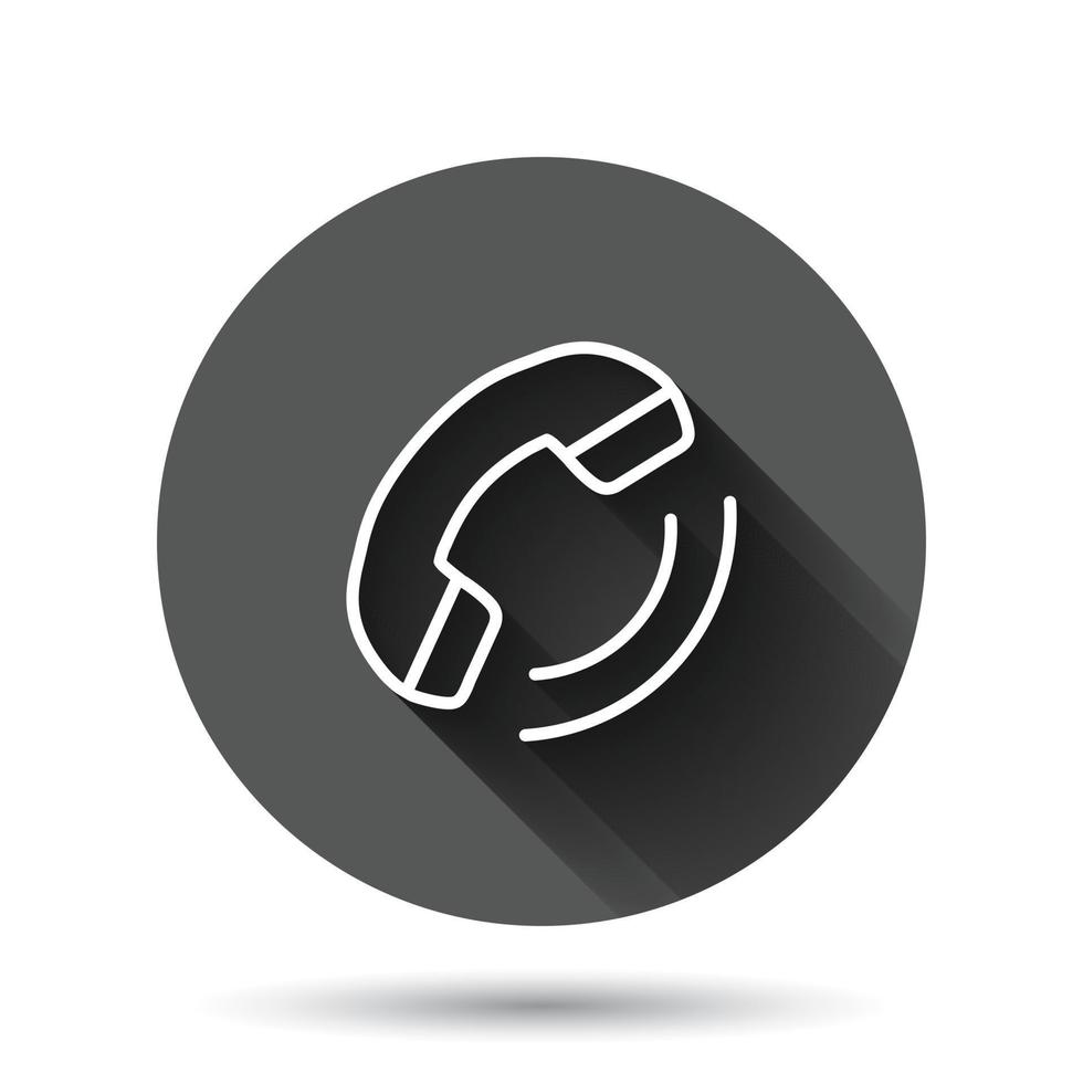 Phone icon in flat style. Telephone call vector illustration on black round background with long shadow effect. Mobile hotline circle button business concept.