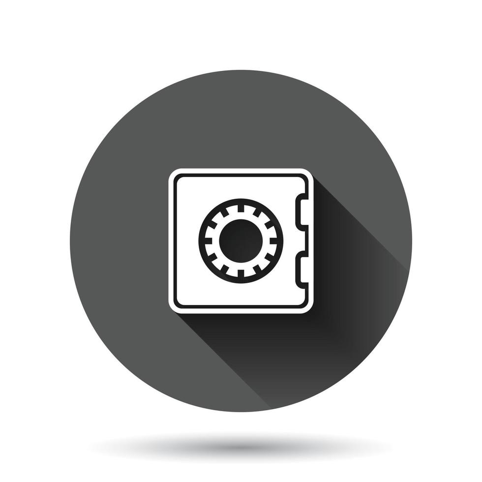 Safe money icon in flat style. Strongbox vector illustration on black round background with long shadow effect. Finance security circle button business concept.
