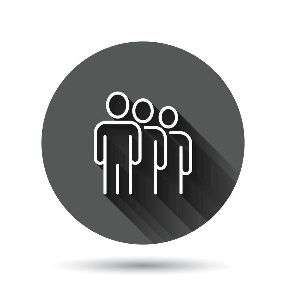 People communication icon in flat style. People vector illustration on black round background with long shadow effect. Partnership circle button business concept.
