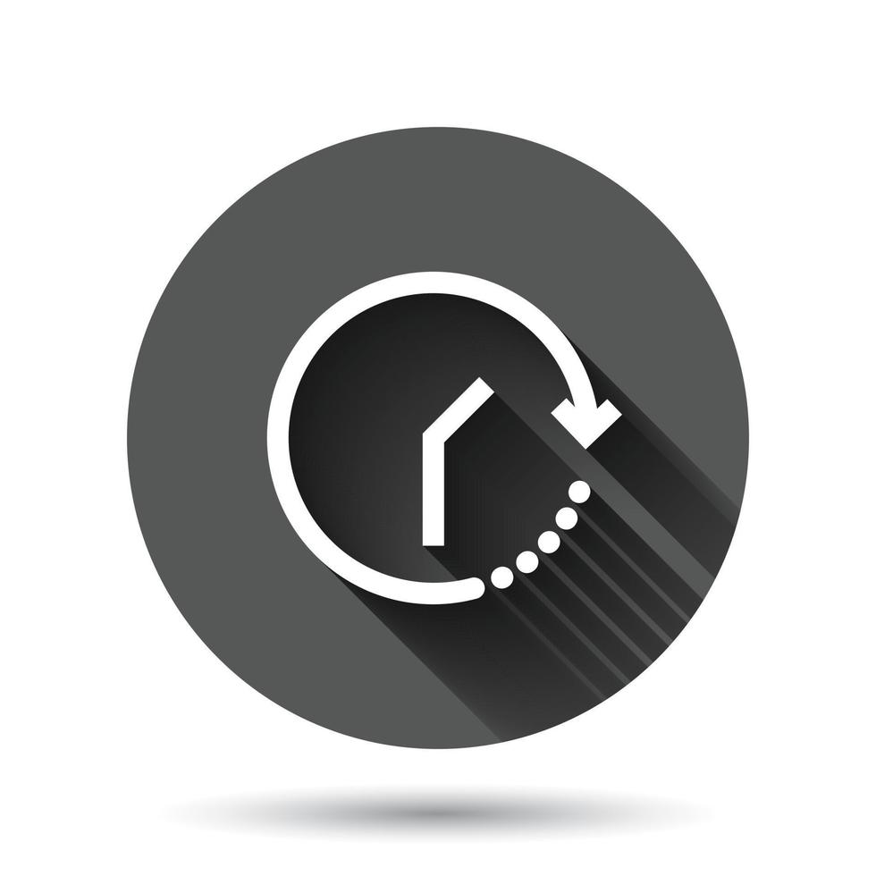 icono de reloj en estilo plano. ver ilustración vectorial sobre fondo redondo negro con efecto de sombra larga. concepto de negocio de botón de círculo de temporizador. vector