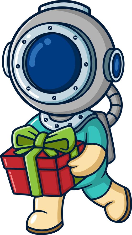 The diver holding a big gift vector