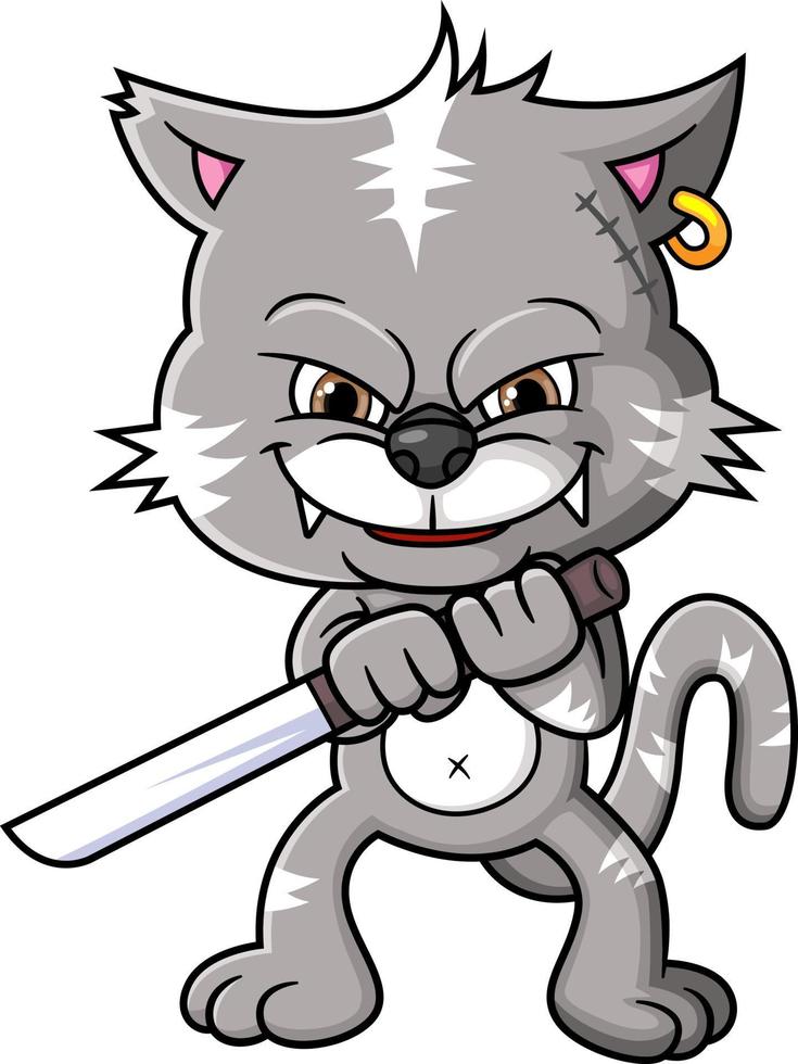 The fighter cat holding a samurai vector