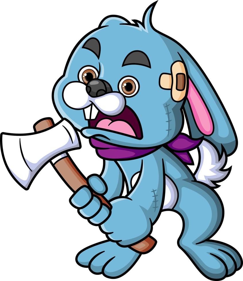 The angry rabbit holding axe vector