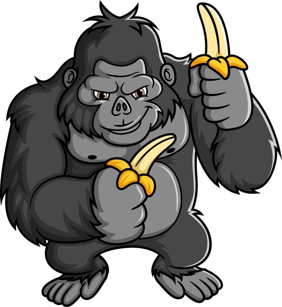 Cartoon strong gorilla holding banana vector